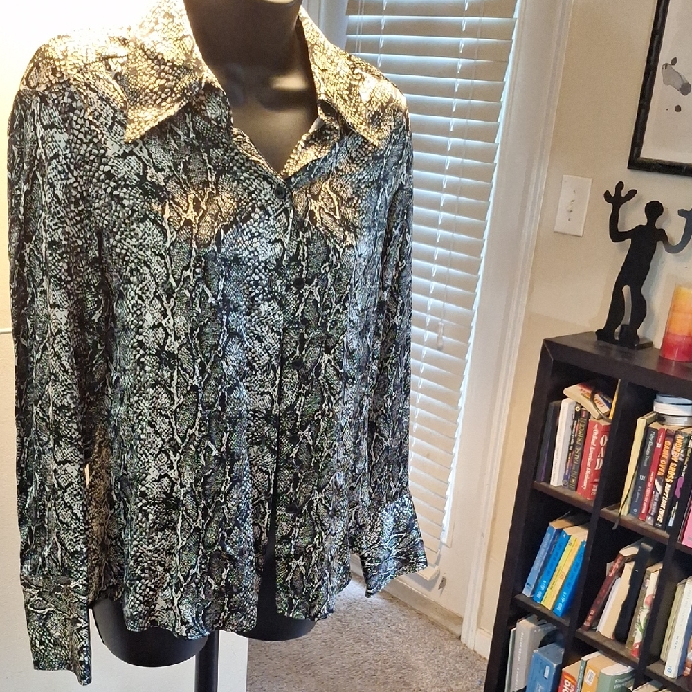 Zara Black and Cream Snakeskin Button Down Shirt
